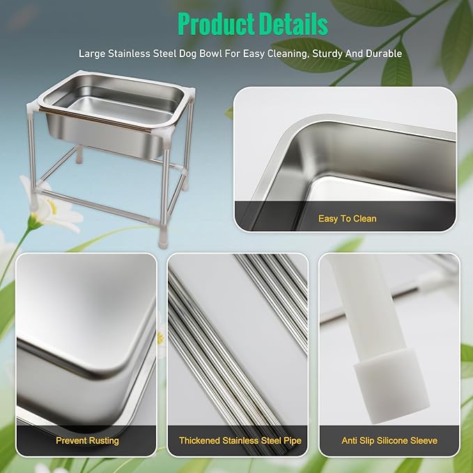 1.5 Gals 2 Sets Raised Dog Water Bowl Large Sized Dog Elevated Dogs Food and Water Bowl with Stand for Medium to Large Breeds Stainless Steel Indoor Outdoor Pets Feed Waterer Station (2 Sets)