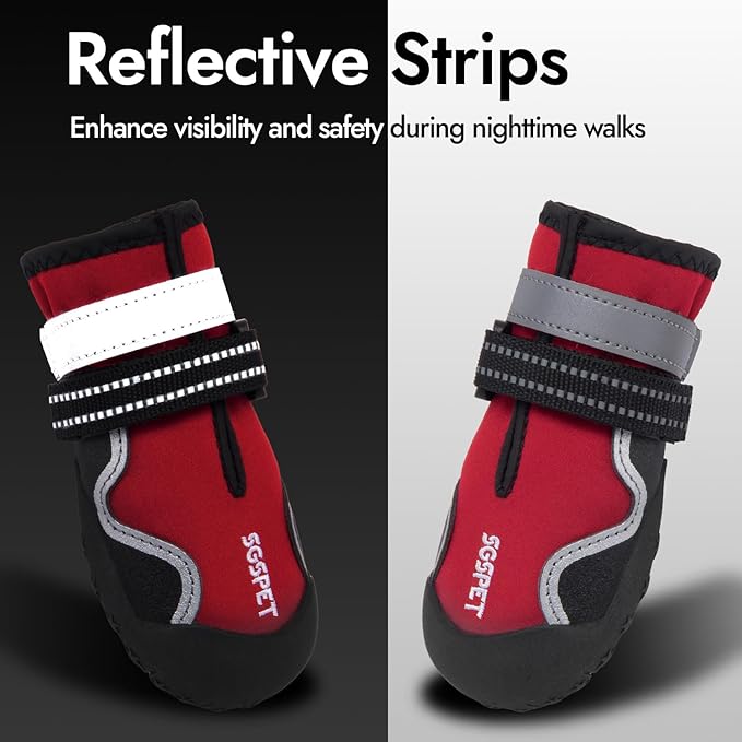 Dog Shoes Winter Snow Boots for Large Size Medium Dogs Reflective Anti-Slip Paw Protectors for Rain Booties Hot Pavement Hardwood Floors Running Water-Resistant Dog Shoes(Red, 2# (2XS))