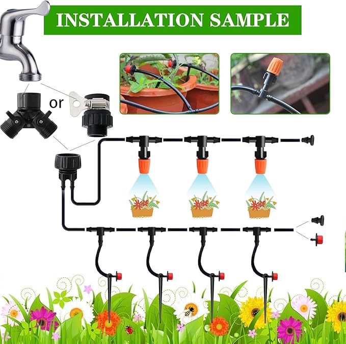 Drip Irrigation Kit, Garden Irrigation System 1/4" Blank Distribution Tubing Watering Drip Kit/DIY Saving Water Automatic Watering System for Garden, Greenhouse, Flower Bed, Patio, Lawn