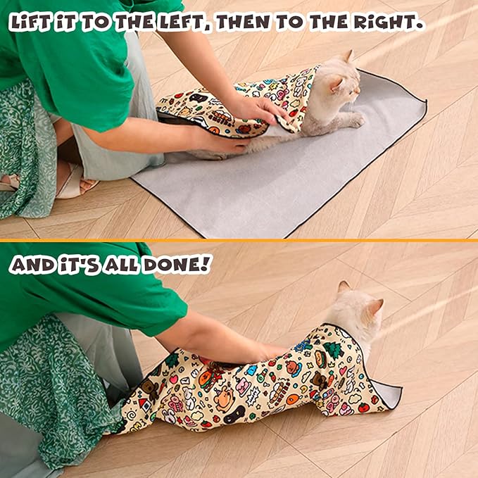 Cat Grooming Wrap, Self-Adherent Soft Cat Blanket to Wrap, Nail Clipping, Anti-Bite, Anti-Scratch, Anti-Escape Calming Wrap (Christmas, 6-10 lbs)