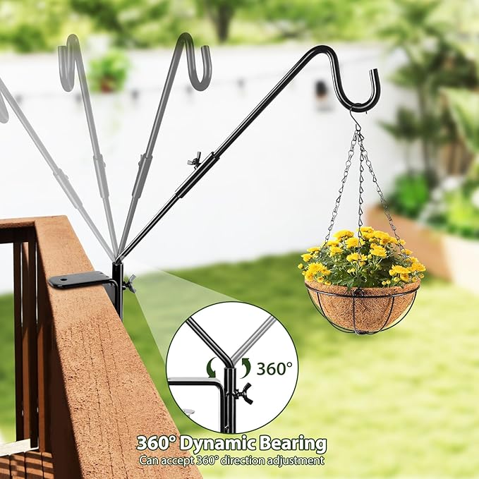 BOLITE Heavy Duty Deck Hook, 16 Inch Bird Feeder Hanger for Hummingbird Feeders, Planters, Lanterns, Wind Chimes, 360° Rotatable Arm, Black