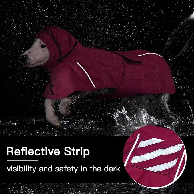 Waterproof Dog Raincoat, Windproof Rain Jacket for Large Dogs with Reflective Strips, Convertible Hood/Collar Poncho with Leash Hole Full Body Protection (Neon Pink, XXL)
