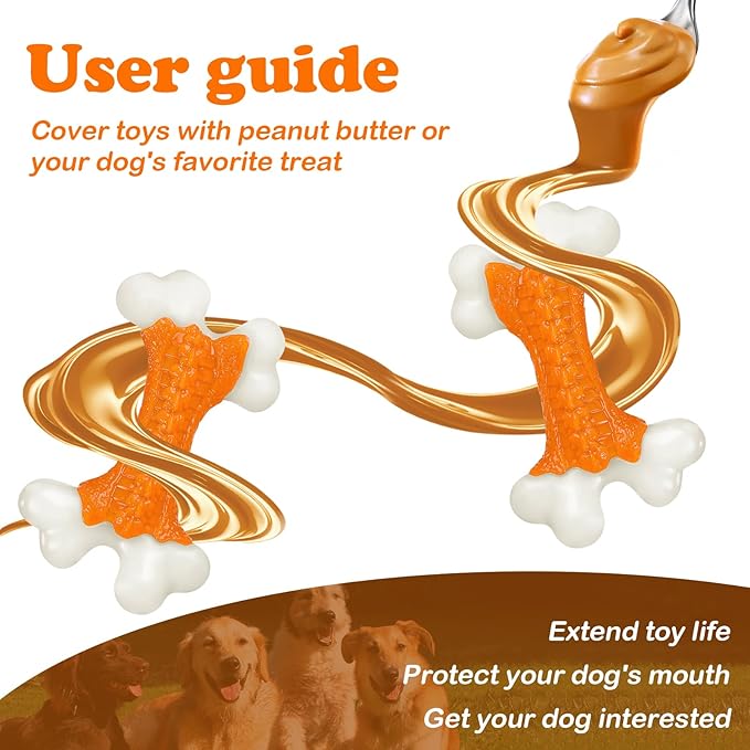 6-Pack Dog Toys for Aggressive Chewers Large Breed, Tough Bones, Nylon Puppy Teething Chew Toys Medium Dogs, Heavy Duty Peanut Butter Flavor Toys