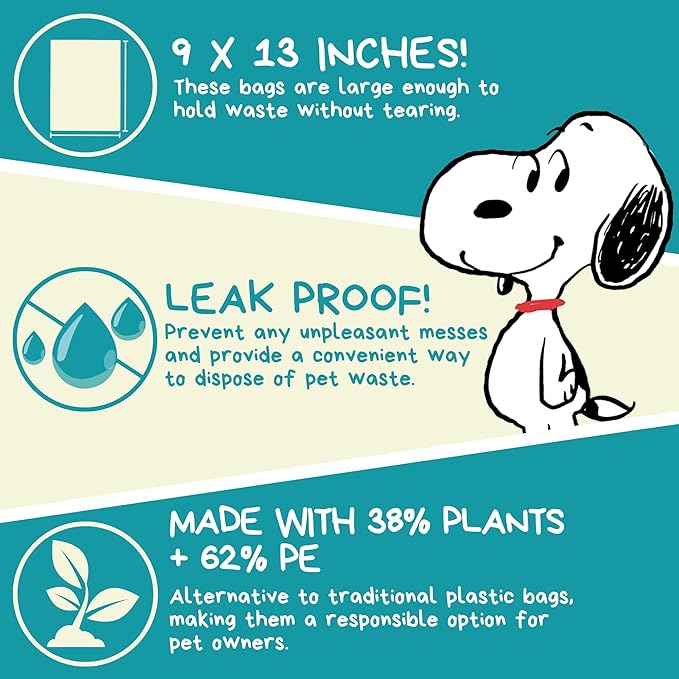 The Original Poop Bags® 38% USDA Biobased Pet Waste Bags, Peanuts Design, Leak-Resistant & Durable, Black/Green (720 Count (Pack of 2))