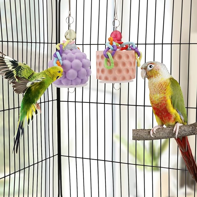 Wontee Bird Beak Grinding Stone Bird Calcium Block Chewing Treats Toy for Budgies Cockatiels Conures Quaker Senegal Parrot, 2PCS (Orange+Purple)