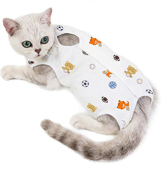 Cat Professional Surgical Recovery Suit,E-Collar Alternative for Cats Dogs,After Surgery Wear, Pajama Suit,Home Indoor Pets Clothing Football L
