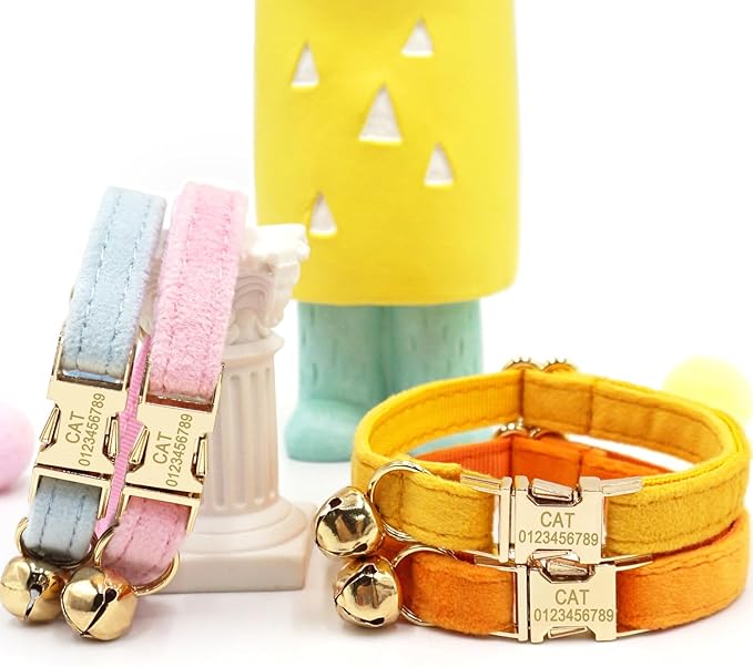 Personalized Cat Collar with Bells,Velvet Customized Small Cat Collar with Name Tag,Pet Collar with Name Phone Number Engraved ID Tags for Boy and Girl Kitten Cats (Wine Red)