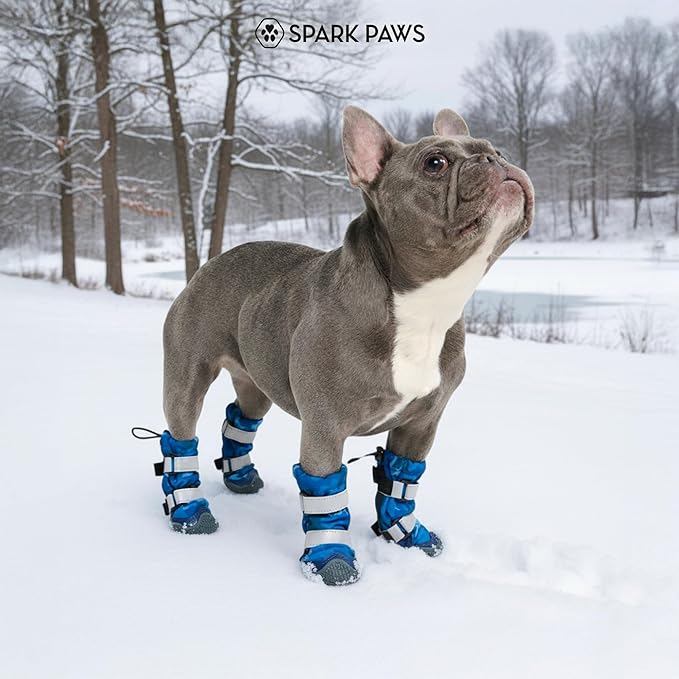 Spark Paws Dog Shoes, Waterproof Dog Boots for Medium to Large Dogs, Non Slip, Breathable Dog Booties and Paw Protectors - 4PCS Doggie Hiking Boots with Reflective Straps, Blue Camo, Size 3