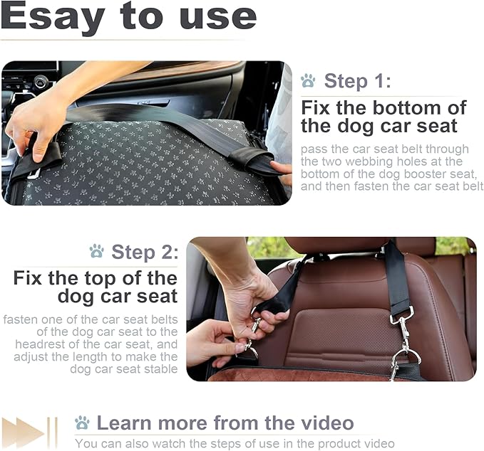 Youvee Dog Booster Car Seat - 6" Elevated Pet Car Seat for Small Dogs up to 30 lbs, Comfortable, Storage Pocket (Black Outside, Grey Inside)