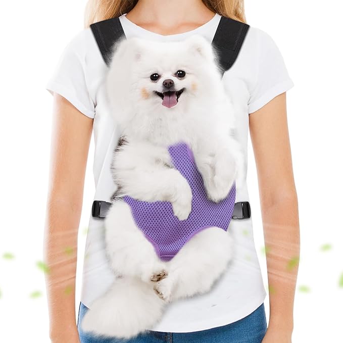 Pet Carrier Backpack, Hands-Free Adjustable Dog Front Carrier Legs Out & Easy-Fit Dog Backpack Carrier for Hiking Camping Traveling Cycling for Small Dogs and Rabbits (Large, Purple)