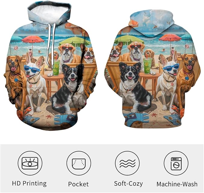 Unisex Adults 3D Dog Cat Printed Hoodies for Men Women Pullover Novelty Sweatshirts with Pockets