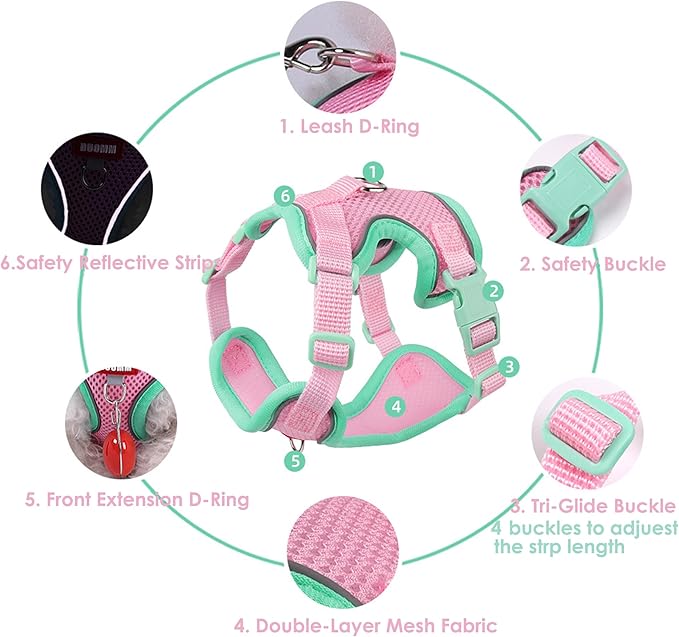 Cat Harness and Leash Set for Walking – Escape-Proof Reflective Vest for Cats and Small Dogs, Adjustable Soft Air Mesh with Pressure-Reducing Design, 4.92ft (Light Brown & Blue, M)