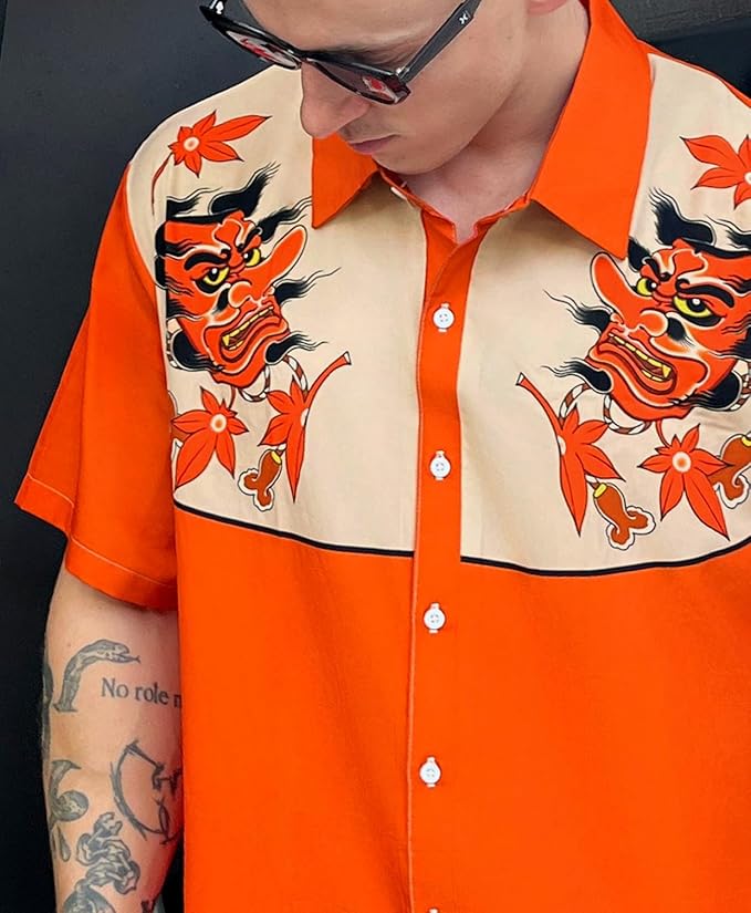 Men’s Hawaiian Shirt Western Cowboy Symmetrical Print Short Sleeve Button Down Casual Beach Holiday Summer Shirt