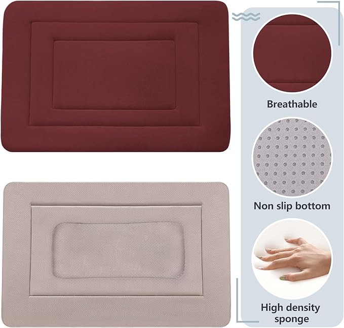 JoicyCo Soft Dog Crate Bed Pad Mat, 42 in Non-Slip Bottom Washable for Large Dogs, Pet Mattress Kennel Pad, Dark Red