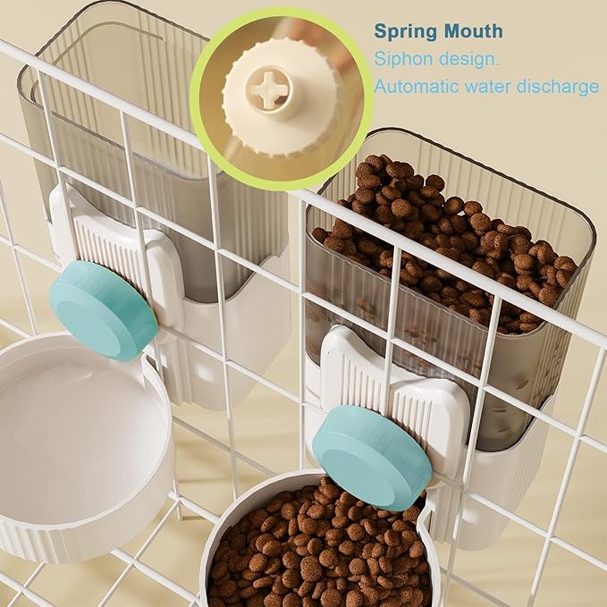 Rabbit Feeder for Cage,Hanging Automatic Cat Feeder and Water Dispenser,Ferret Cage Accessories,Food Water Bowl for Cats Rabbit Guinea Pig Cages(Cage Grid Spacing Over 1.2'')