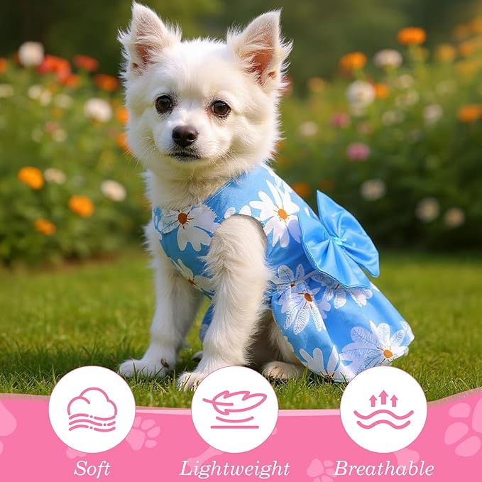 8 Pcs Summer Hawaiian Dog Dresses, Dog Bowknot Dresses Cute Hawaii Puppy Dress Soft Lightweight Clothes Princess Outfits Pet Skirts for Girl Dogs Beach Parties(Medium)