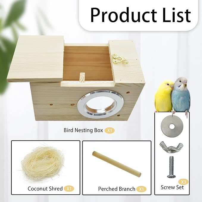 kathson Parakeet Nesting Box Transparent Bird House Bird Nest Box for Cage Parrot Nesting Boxes Wooden Breeding Box for Cockatiel Lovebirds Budgie Finch Canary(S)