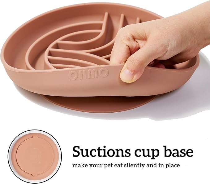 OHMO Slow Feeder Dog Bowls(Tree Life, Coral) Enrichment Soft Silicone Food Safe Feeding Bowl Non Slip Suction Cup for All Breed Pet, Cat Slow Down Eating Dishes, Boredom and Anxiety Reducer