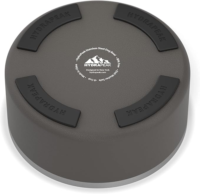 Hydrapeak Dog Bowl; Non Slip Stainless Steel; Water and Food Dish; Large Sized and Small Dogs; 32oz 64oz; Multiple Sizes | 8 Cup | Graphite