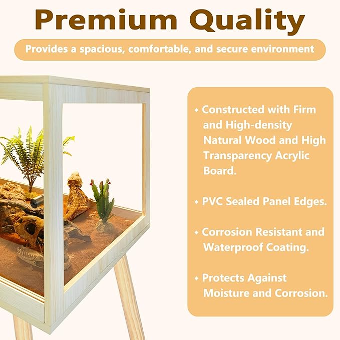 Bearded Dragon Tank with Legs Up to 77 Gallons, Tortoise Habitat with Metal Mesh Top, Reptile Enclosure Lockable Design, Snake Tank (Oak, 77 Gallon, 48" L x 20" W x 47.6" H)