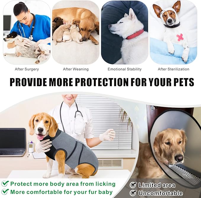 Idepet Dog Recovery Suit Female,Dogs Onesie Suit Surgery Male Breathable Pet Bodysuit for Spay Neuter E-Collar & Cone Alternative Surgical Suit Puppy Abdominal Anti Licking Wounds Shirt (Gray, S)