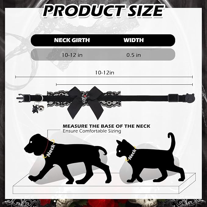 EXPAWLORER Halloween Cat Collar,Adjustable Soft Velvet Cat Collar Breakaway with Flower Accessory and Bell,Safety Quick Release Gothic Style Pet Collar for Cat,Kitten,Small Dog