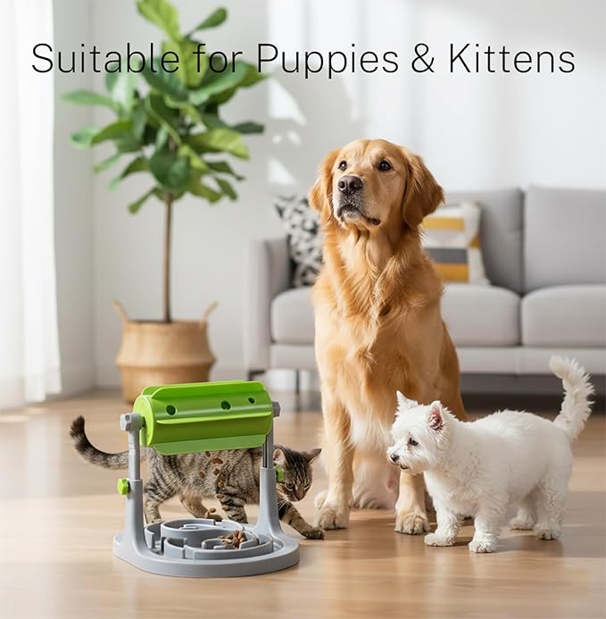 Interactive Dog & Cat Food Puzzle Toy - Treat Boredom Dispensing Slow Feeder - Anxiety IQ Training in Smart Feeding and Adjustable Height for Small/Medium Dogs