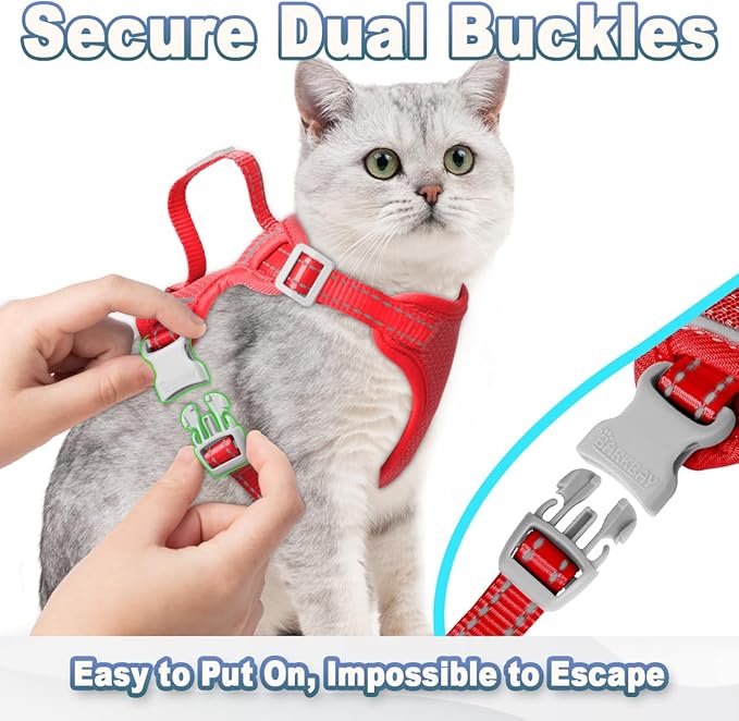 Cat Harness and Leash Set Escape Proof for Kitten Walking, Soft Adjustable Top Handle Vest Harnesses for Cats, Easy Control Breathable Reflective Small Medium Large, Red, M