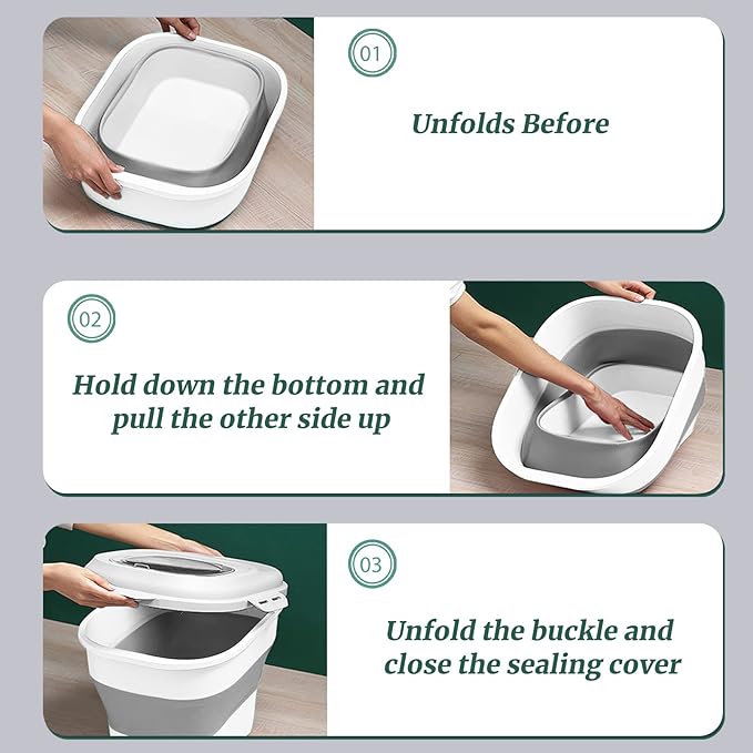 Cereal Rice Food Storage Containers, Collapsible 20 to 50 Lbs Dispenser Bin with Rolling Wheel Airtight Locking Lid, Dog Pet Cat Flour Sugar Plastic Leakproof Sealable Large Kitchen Pantry Holder