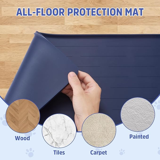 Large Dog Mats for Food and Water, 32"x24" Waterproof Pet Food Mats for Floor Nonslip Silicone Bowl Mats with Raised Edges