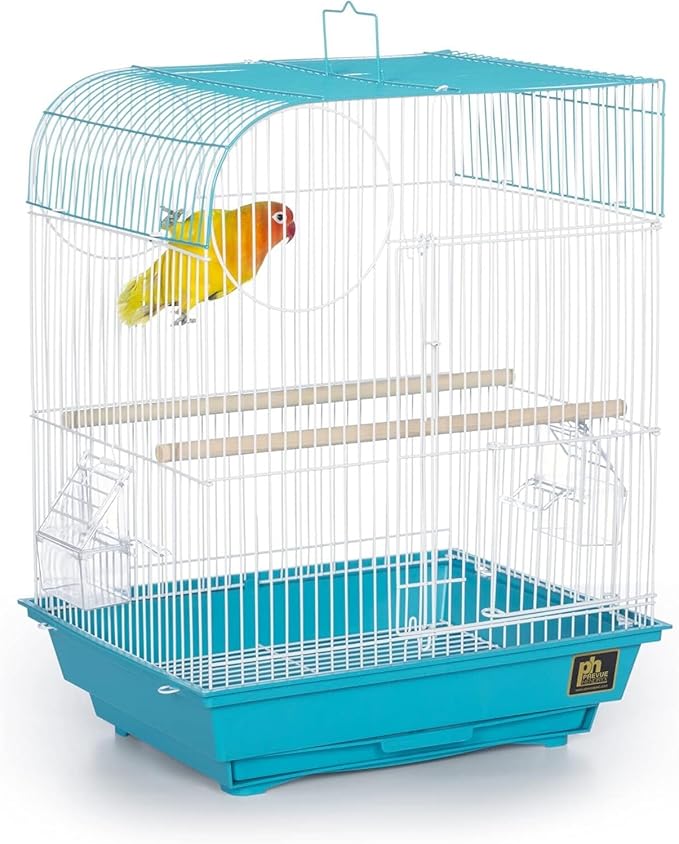 Rustic Retreat Top Bird Cage with Durable Metal Construction, Spacious Interior, and Convenient Top Access Teal/Flat Top