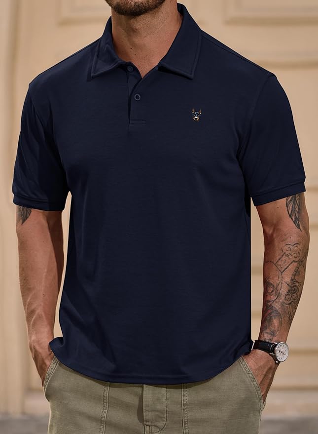 Men Embroidered Doberman Polo Casual Short Sleeve Plain Collar Shirt (S-XXL)