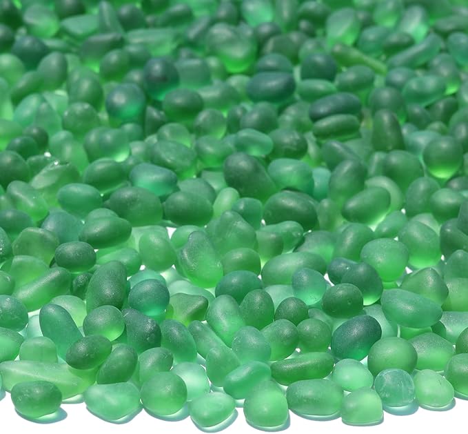 Sea Glass Stones - 2.9LB/46.4oz Green Frosted Glass Pebbles Gemstones - Perfect for Aquarium Rocks, Fish Tank Gravel, Vase Fillers, Seaglass DIY Crafts, and Home Decor