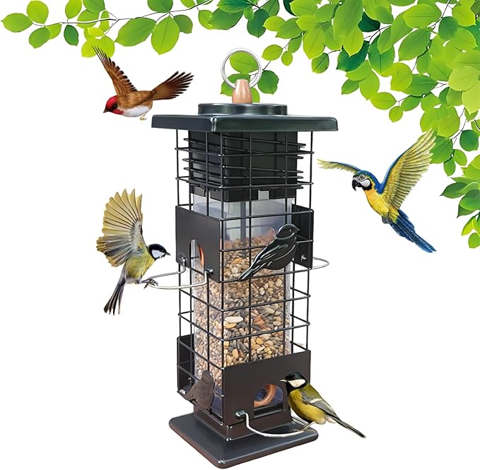 Squirrel Proof Bird Feeders Outdoor Hanging Metal Feeder, 4 Ports for Wild Birds | Weather-Resistant, 2.5 LB Capacity, Ideal for Family Yards & Gardens