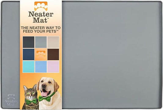Neater Pet Brands Neater Mat Pet Mats for Food and Water, Cat & Dog Bowl Mat Waterproof Silicone, Feeding Tray, Dog Food Mats for Floors, Placemat w/Raised Edge for Under Bowls, 24" x 16", Grey