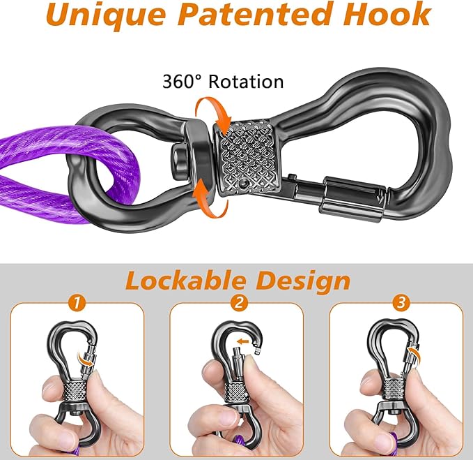 XiaZ Dog Tie Out Cable 50 Feet, Dog Runner for Yard Steel Wire Pet Cable Tether Line, Dogs Chains Heavy Duty for Outside Hold Large Dogs Up to 250 LBS