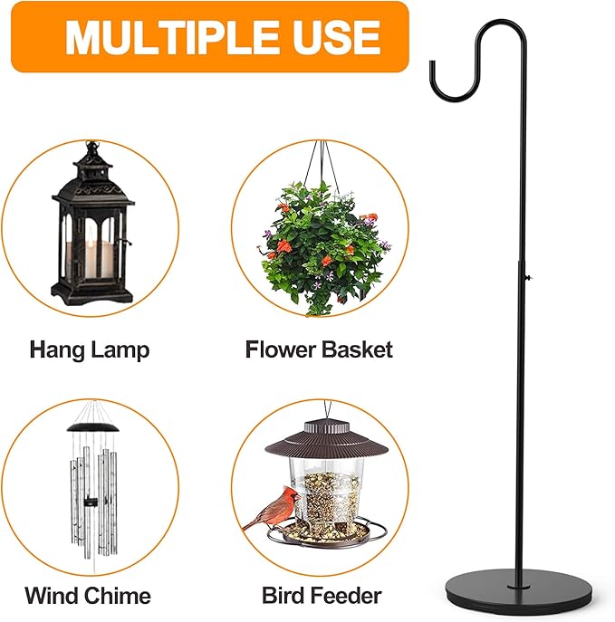 2 Pack 33" - 59" Adjustable Shepherds Hooks Stand, Hanging Wind Chimes, Hummingbird Feeders, Lanterns, Plants and Wreath, Suitable for Outdoor Indoor, Holds Up to 16 LBS