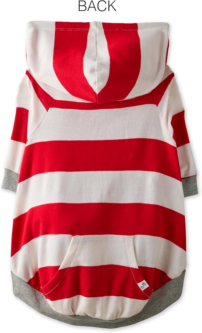 Rocky – The Orginal Lightweight Hooded TEE 100% Organic Cotton Dog Hoodie Pet Coat Sweater for Small, Medium, Large Dogs, Red Bold Stripe, XX-Small