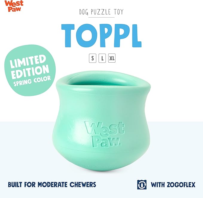 WEST PAW Zogoflex Limited Edition Toppl Treat Dispensing Dog Toy Puzzle – Interactive Chew Toys for Dogs – Dog Toy for Moderate Chewers, Fetch, Catch – Holds Kibble, Treats, X-Large 4.75", Mint