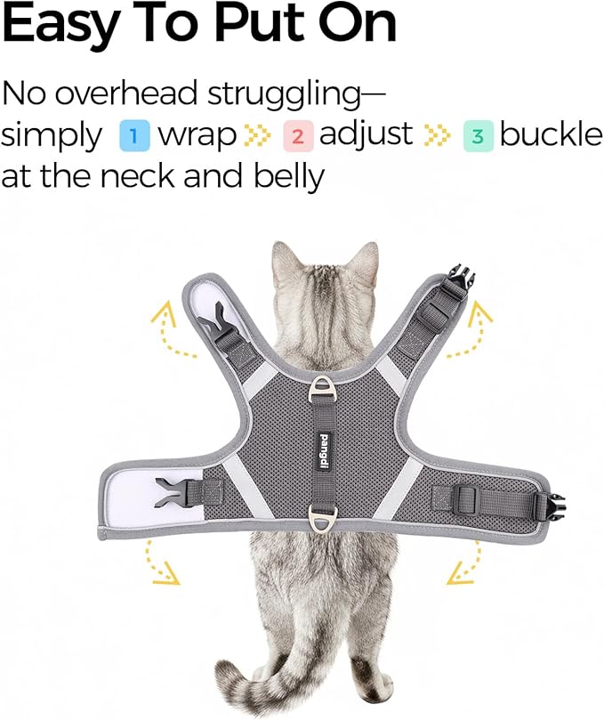 Cat Harness and Leash Escape Proof Kitten Harness Cat Leash for Walking Travel Service Cat Vest, Grey, Large