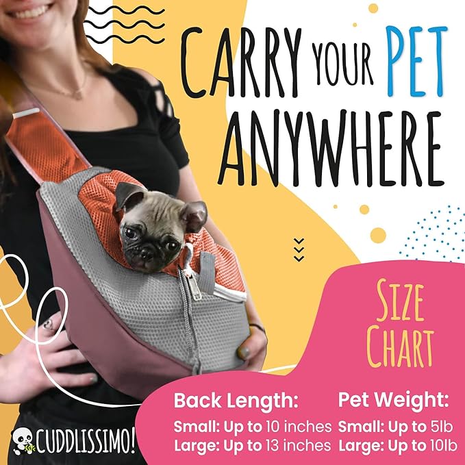 Pet Sling Carrier - Carefully Sized for Teacup & Toy Breed Puppies & Cats (Under 6lb) - Soft Pouch for Small Dogs, Yorkies, Chihuahuas - Ideal for Hands-Free Travel & Walks (Red)