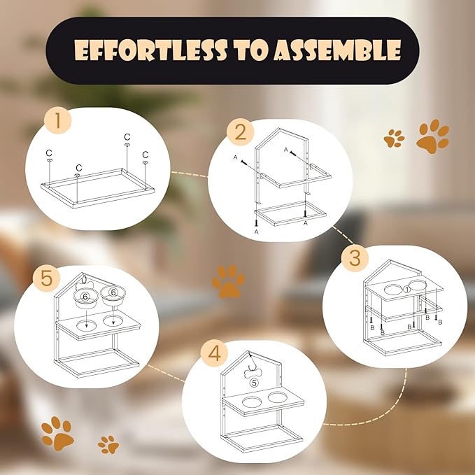 Giantex Elevated Dog Bowls Stand, 5 Adjustable Heights, 2 Stainless Steel Bowls, Non-Slip Metal Frame, Raised Pets Cats Feeding Station, Tall Dog Food Water Bowl Holder Stand (Natural & Black)