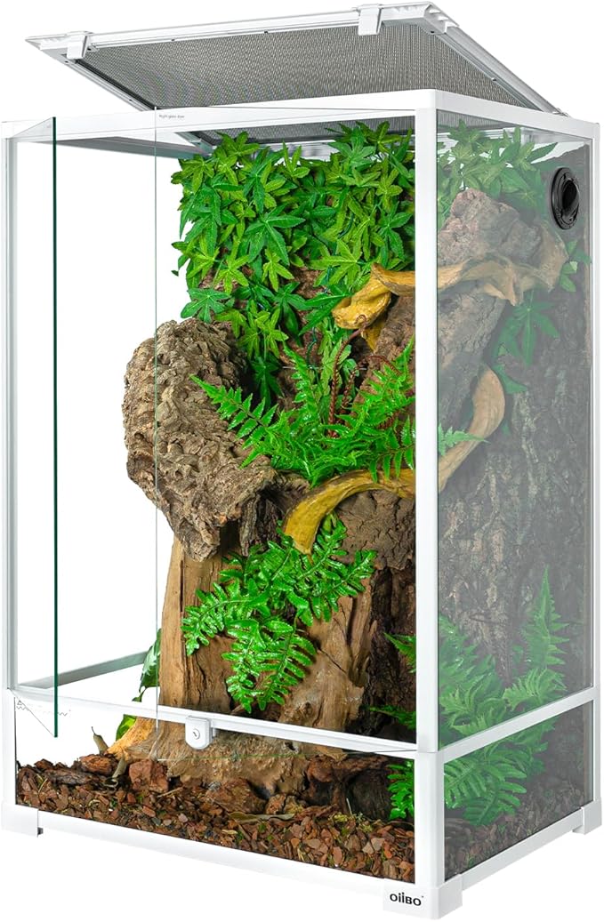 OiiBO 67 Gallon Reptile Tall Terrarium, Vertical Reptile Tank 24" x 18" x 36" Full Tempered Glass Double Front Opening Door with Top Mesh Lid, Reptiles Amphibians Habitat Enclosure (Knock-Down)