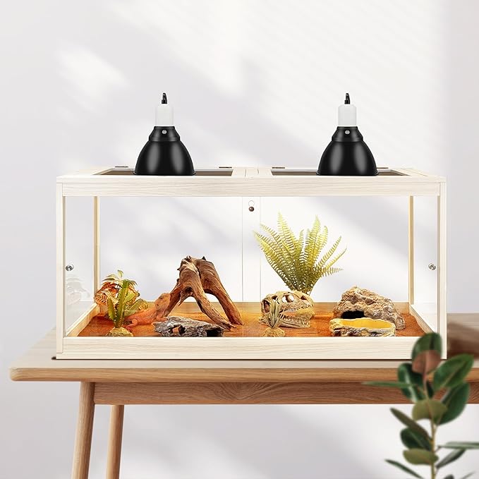 PROLEE Tempered Glass Bearded Dragon Tank,32 Gallon Reptile Tank with Meatl Mesh Roof and Front Sliding Door, Anti-Scratch Lizard Tank,Spacious Reptile Enclosure for Snakes,Lguanas, Chameleons (Oak)