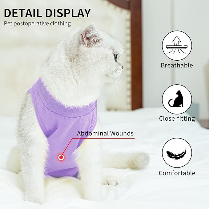 Kitten Onesies,Cat Recovery Suit for Abdominal Wounds or Skin Diseases,After Surgery Wear Anti Licking Wounds,Breathable E-Collar Alternative for Cat Purple S