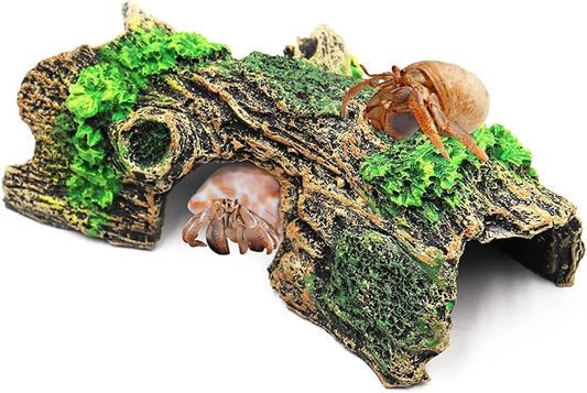 Oooct Hermit Crab Climbing Toy, Aquarium Betta Fish Hideout Caves, Resin Hollow Tree Trunk Ornament, Tank or Aquarium Decorations, Climbing and Hide Toy for Reptile Lizard Newt Hermit Crab