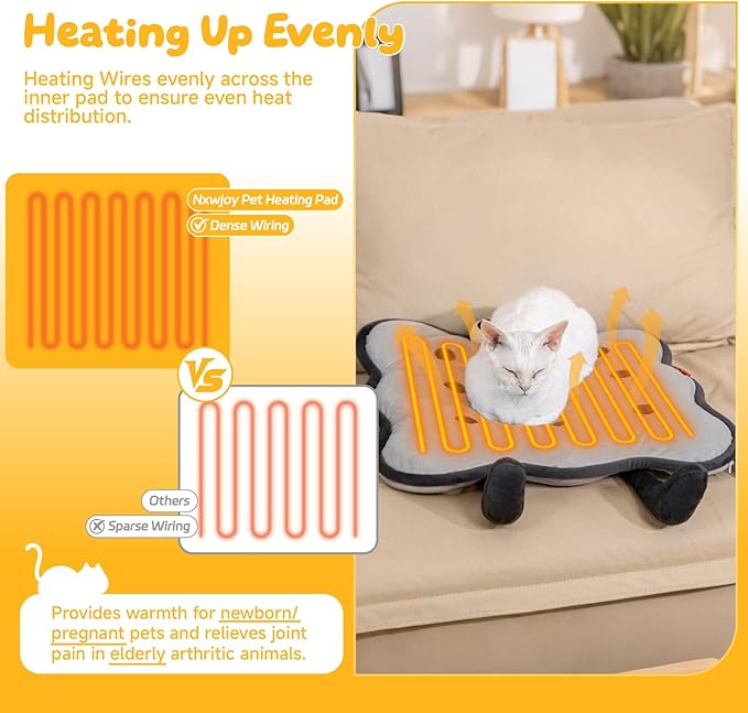 Cat Heating Pad Electric Heated Pet Bed Warming Mat for Indoor Cats Dogs Extra Large Adjustable Temperature Hot Pads Biscuits Grey 21"X 21"