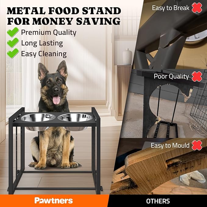 Elevated Metal Dog Bowls for Medium Breed: 4 Height-Adjustable Raised Dog Bowl Feeder Station with 2 Stainless Steel Bowls, Black
