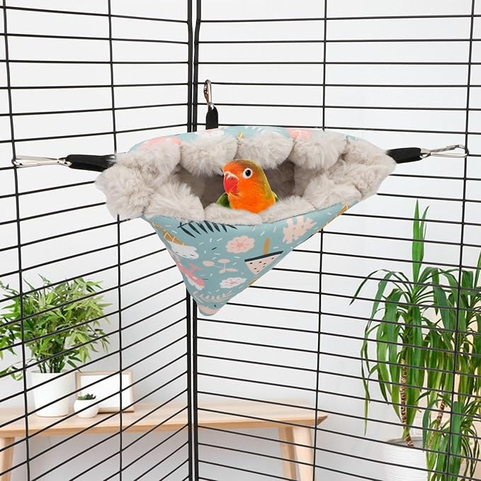 Wontee Bird Nest House Winter Warm Hanging Hammock Bird Bed Snuggle Hut for Parakeets Budgies Caique Conures Cockatiels (Small, Blue)