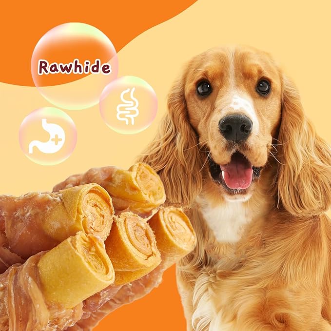 Jungle Calling Dog Treats Smoked Chicken Wrapped Rawhide Rolls, High Protein Dog Chews, Rawhide Chews for Medium and Large Dogs, 10.6 Oz